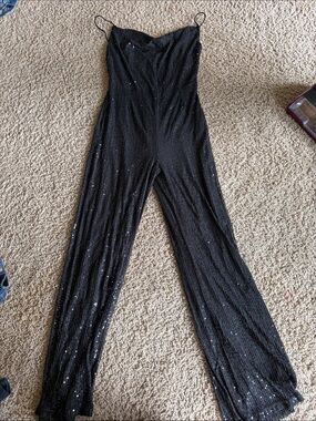 Forever 21 Black Sequin Wide-Leg Jumpsuit
